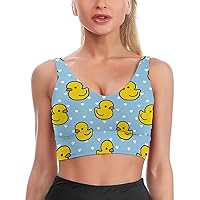 Cartoon Yellow Duck Sports Bra for Women U-Shaped Neckline Workout Tank Top Athletic Wirefree Yoga Bras Vest