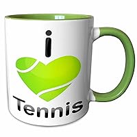 3dRose I Love Heart Shaped Tennis Bal Ceramic Mug, Green/White