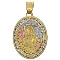 10k Tri-Color Gold Cubic Zirconia Textured Sacred Heart Of Jesus Religious Charm Pendant for Unisex