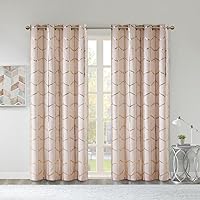 Intelligent Design Raina Total Blackout Metallic Print Grommet Top Single Curtain Panel Thermal Insulated Light Blocking Drape for Bedroom Living Room and Dorm, 50x63, Blush/Gold 1 Piece