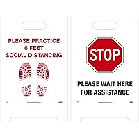 FS47 Social DISTANCING Please Wait HERE, Upright Floor Sign, DBL Sided, 19 X 12 X 0.125, COROPLAST