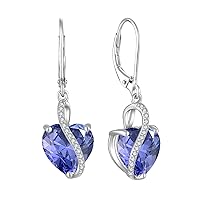 YL Heart Drop Earrings for Women 925 Sterling Silver Dangle Earrings 12 Birthstone Cubic Zirconia Earrings Jewellery Gifts for Her Wife Girlfriend