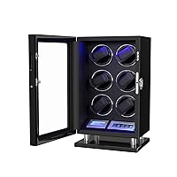 DUKWIN Watch Winder, Fingerprint Lock Automatic Watch Winder for 6 Watches with LCD Touch Screen, Remote Control, Blue LED Light, Quiet Motor, and Adjustable Watch Pillows for Gentles and Ladies