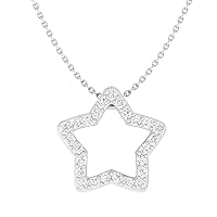 Certified 14K Gold Star Design Pendant in Round Natural Diamond (0.35 ct) with White/Yellow/Rose Gold Chain Stylish Necklace for Women