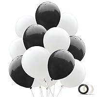 100pcs 12 Inch Black and White Balloons - Black Balloon and White Balloon for Adult Birthday Wedding Graduation Black White Themed Parties Formal Occasions