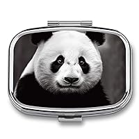 Black White Panda Pill Box 3 Compartment Square Small Pill Case Travel Pillbox for Purse Pocket Metal Medicine Organizer Portable Pill Container Holder to Hold Vitamins Medication Fish Oil and Supple