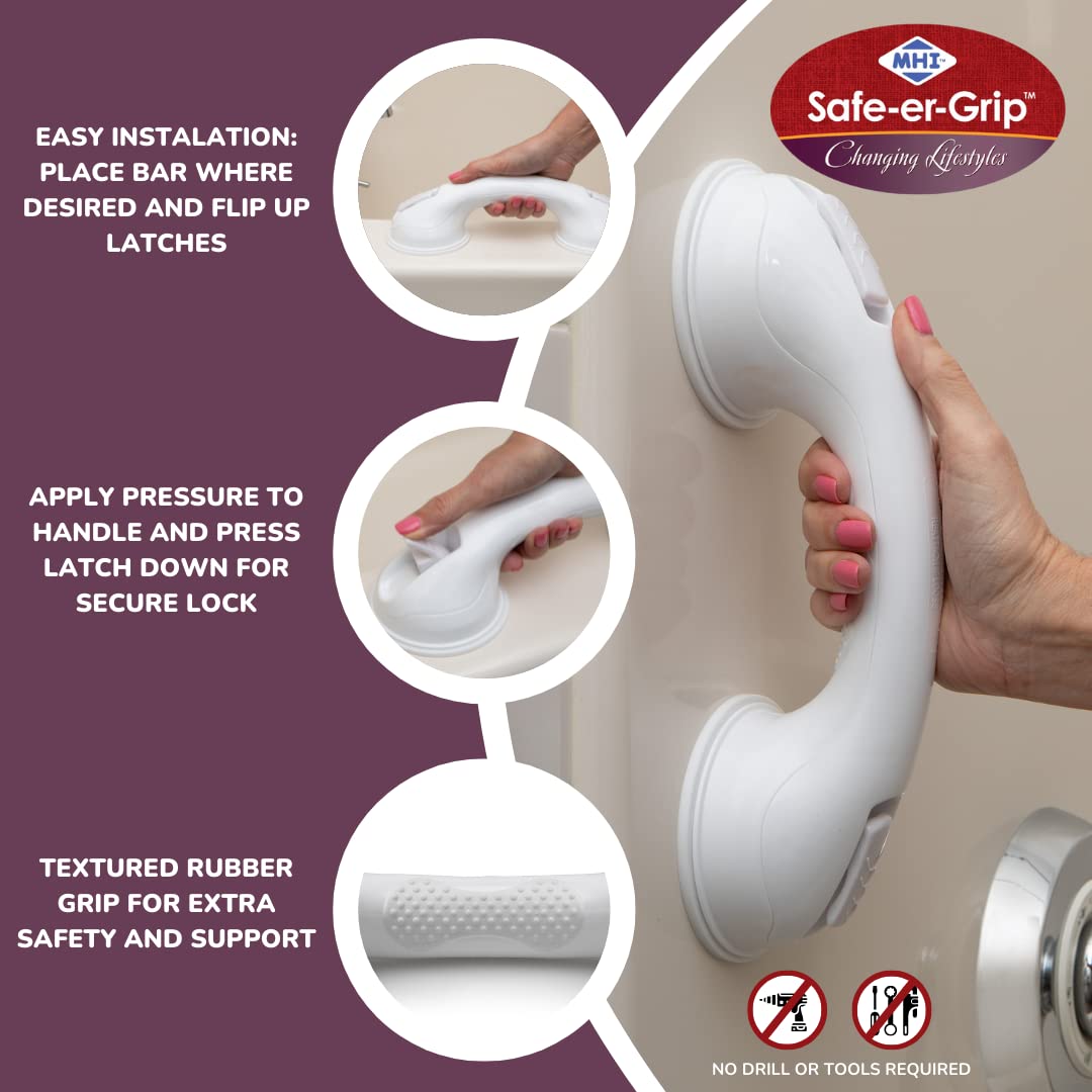 Safe-er-Grip Safe-er-Grip Changing Lifestyles Suction Cup Grab Bars for Bathtubs & Showers; Safety Bathroom Assist Handle, White, 12 inches