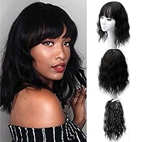 Body Wave Hair Topper with Bangs for Women Black,14