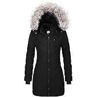 Women's Fashion Puffer Jacket Zip-up Stand-collar Winter Coat Snow Jacket with Fleece Medium Black