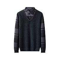 Autumn Winter Men's Sweater, Fake Two-Piece Knitted Sweater, Plus Velvet Thick Warm Bottoming Shirt