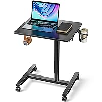 ErGear Laptop Mobile Standing Desk, Height Adjustable Laptop Desk with Wheels, Pneumatic Mobile Desk with Hook and Cup Holder, Rolling Desk for Home Office Workstation for Standing or Sitting, Black