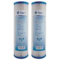 Tier1 20 Micron 10 Inch x 2.5 Inch | 2-Pack Pleated Cellulose Whole House Sediment Water Filter Replacement Cartridge | Compatible with American Plumber W20CLA, GE FXWPC, S1A-D, Home Water Filter