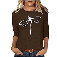 Women Graphic Tees 3/4 Sleeve Crewneck Tshirts Loose Plus Size Casual Tunic Tops 2024 Fashion Dressy Trendy Blouse