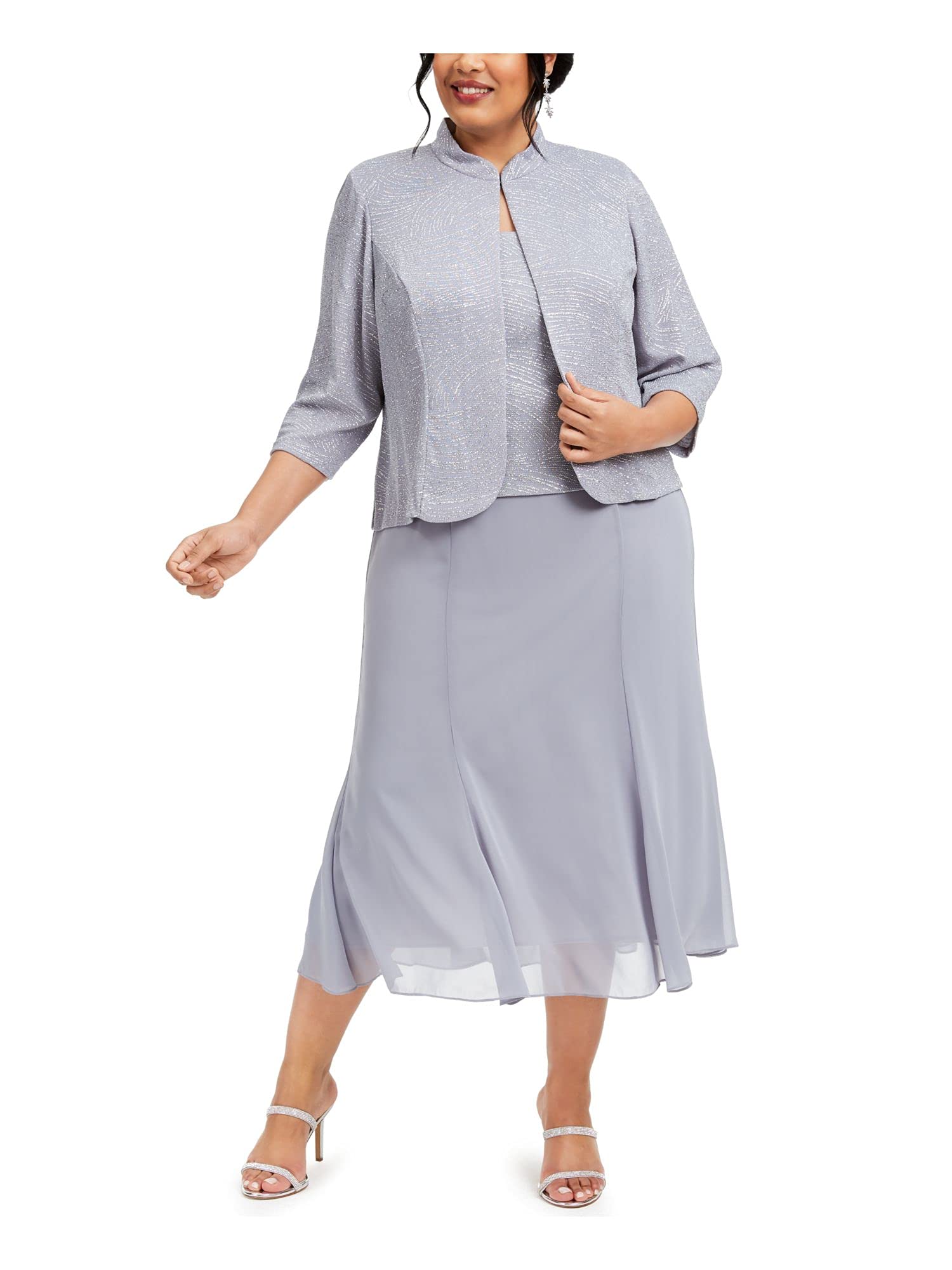 Alex Evenings Women's Jacquard Long Dress Mandarin-Neck Jacket (Petite Regular)
