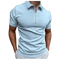 Men's Polo Shirts Short Sleeve Quarter Zip Striped Golf Tunic Shirts Regular Fit Gym Muscle Tees Sports Workout Shirts