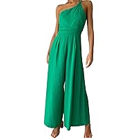 Sexy Summer Dresses for Women 2024 Plus, Fashion One Shoulder Cotton Jumpsuit 2022 Summer New Green Backless J