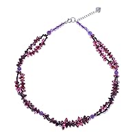 NOVICA Artisan Handmade Garnet Amethyst Strand Necklace Unique Beaded Purple Red Sterling Silver Thailand Jewelry Birthstone [15.75in L x 0.4in W] 'Grape Garland'