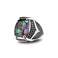 925 Sterling Silver Men's Ring with Mystic Topaz Stone, Handmade Ring for Men, Gemstone Ring,Mystic Topaz Stone Silver Ring, Gift for Him, Gift for Men