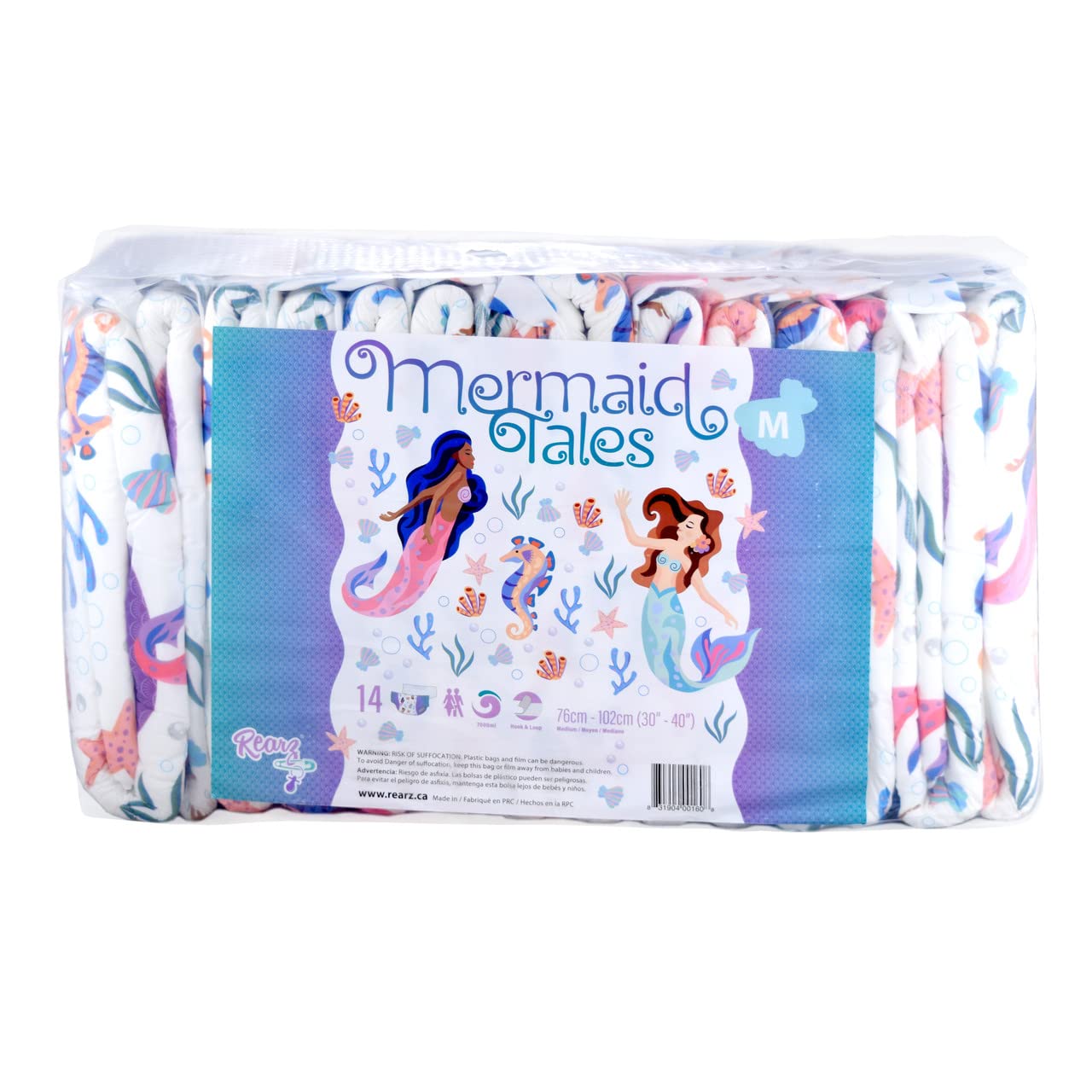 Rearz - Mermaid Tales - All-Night Adult Diapers (12 Pack) (Medium)