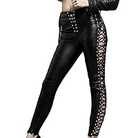 Handmade Black Leather Leggings for Women with Laces Real Leather Pants for Women Lacey