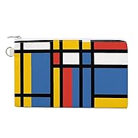 Black Bauhaus Abstract Modern Mondrian Style Blue Geometric Canvas Wallet Slim Wristlets Bag Credit Card Clutch Purses