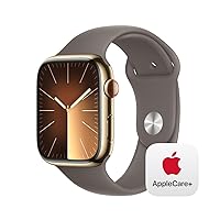 Apple Watch Series 9 [GPS + Cellular 45mm] Smartwatch with Gold Stainless Steel Case with Clay Sport Band S/M with AppleCare+ (2 Years)