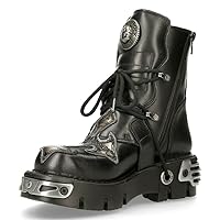 New Rock Men's 407-S1 Silver Cross Buckle Ankle BOOTS Black Leather Gothic Punk Biker Fashion Shoes