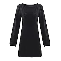 Women's Fashion Round Neck Solid Color Gold Velvet Tight Bottoming Dress (Small, Black)