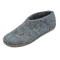 Kids Indoor Shoe, Wool Slippers with Leather Sole, Grey