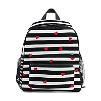 My Daily Kids Backpack Black White Stripes Red Hearts Nursery Bags for Preschool Children