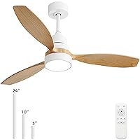 Sofucor 52 Inch Ceiling Fan with Lights Remote Control, 18W LED Light with 3 Colors, 6 Speeds Modern Ceiling Fan with 3 Timer, Noiseless DC Motor, Reversible Wood Ceiling Fans for Homehouse Outdoor