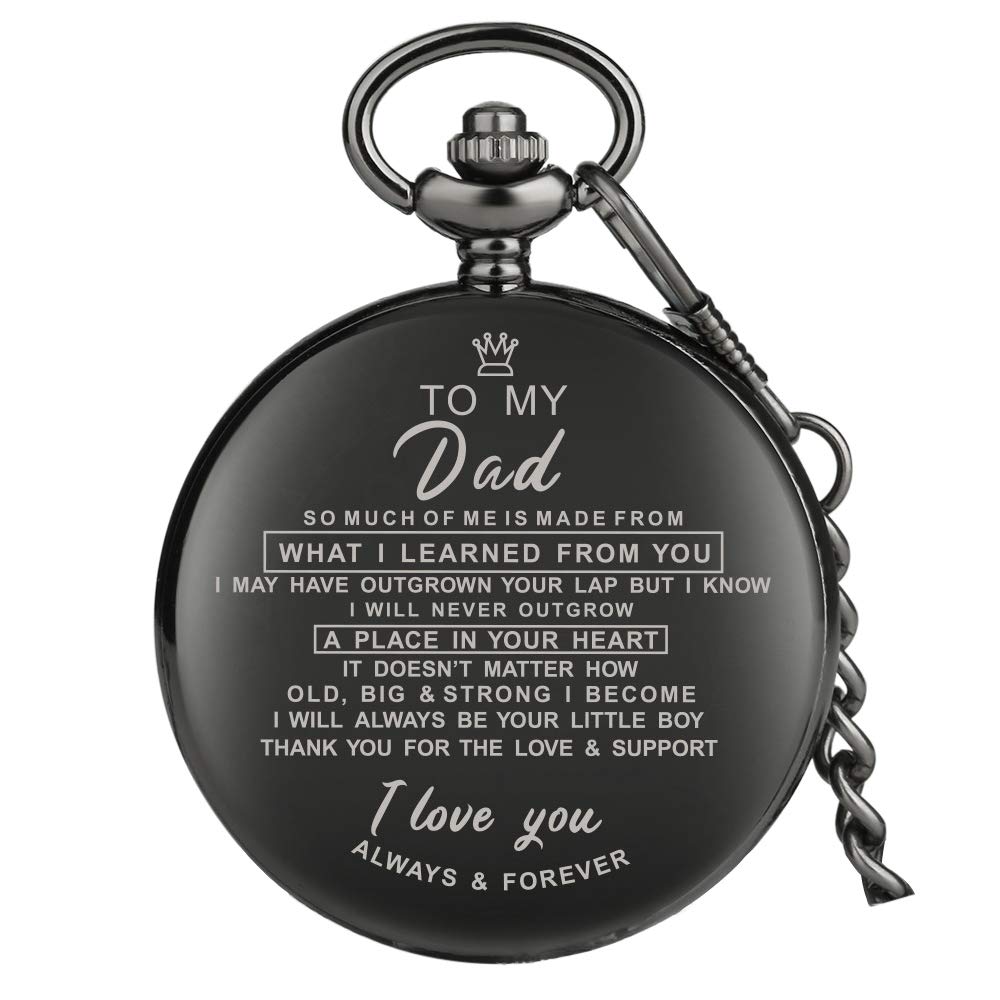 FUNGORGT Pocket Watch for Men Vintage Quartz Engraved Pocket Watch for Dad with Chain & Dad Christmas Birthday Christmas Gifts