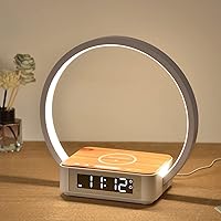 Desk Lamp with Alarm Clock Qi Wireless Charger, Touch Lamp for Bedroom 3 Light Hues, Bedside Lamp 10W Max Wireless Charging Table Lamp LED Eye-Caring Reading Nightstand Light for Living Room