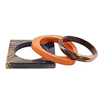 NOVICA Handmade Set of 3 Mango Wood Bangle Bracelets in Vibrant Tones Blue Red Orange India Modern Geometric [ 7.25 in Inner Circ. x 0.3 in W] 'Stylish Geometry'Set of 3