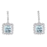 17.29 Carat Natural Blue Aquamarine and Diamond (F-G Color, VS1-VS2 Clarity) 14K White Gold Luxury Drop Earrings for Women Exclusively Handcrafted in USA
