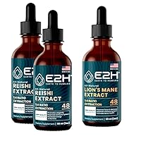 E2H: Reishi (2 Pack) & Lion's Mane Extracts - Energy, Longevity, Cognitive Sharpness, Immunity - Non-GMO, Vegan - 2 Fl Oz Each (6 Fl Oz Total) - Bundle