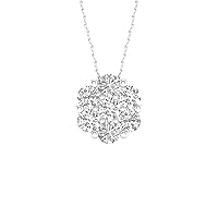 10K White Gold 1/5CT-1 CT TDW Diamond Flower Cluster 7 Stone Pendant Necklace for Women(I-J, I2)
