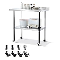 Sapodilla NSF Stainless Steel Worktables with Wheels, 36×24 Inches Commercial Heavy Duty Tables with Backplash and Adjustable Undershelf for Kitchen, Restaurant, Hotel and Garage
