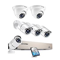 8CH 5MP Lite Home Security Camera System Outdoor with 1TB Hard Drive,H.265+ 8 Channel Wired DVR with 4pcs 1080P Weatherproof CCTV Cameras&2pcs 1080p 2.0MP HD 1920TVL CCTV Weatherproof Dome Camera