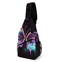 Chest Bag Sling Bag for Men Women Neon Butterfly Sport Sling Backpack Lightweight Shoulder Bag for Travel