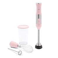 GreenLife 500-Watt Immersion Electric Handheld Stick Blender with Stainless Steel Blades, Whisk, Frother, Measuring Cup and Lid, Soups, Puree, Cake, Multi-Speed Control, Portable, Pink