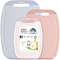 Microban Protection Cutting Board 3 Piece Set, Stain & Odor/BPA Free, Reversable Board, Upgraded Larger Juice Groove, Non-Slip EZ Grip Handle, Dishwasher Safe, Pastel