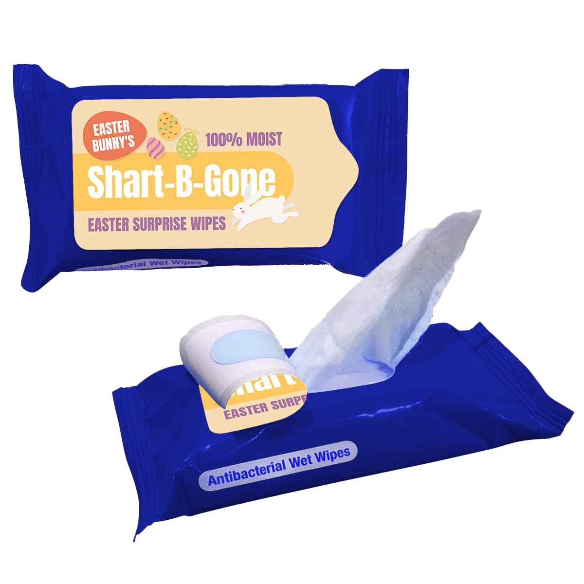 Easter Bunny Shart B Gone Moist Wipes - Funny Teen Gift Basket Ideas Travel Pocket Sized Sharted Wipes Disposable Towelettes Gears Out