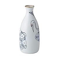 Saikai Pottery 18192 Hasami Ware Kotohogi Tokuri Crane Turtle Pattern White 10.1 fl oz (300 ml)