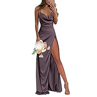 Spaghetti Straps Satin Bridesmaid Dresses Mermaid Long Prom Ball Gowns with Slit