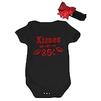 Petitebella Kisses 25 Cents Black Cotton Bodysuit Romper Nb-18m