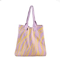NANYONGYU Simple Large Capacity Tote Bag, Retro Knit Shoulder Bag, Color Blocking Bag, Knit Tote Bag
