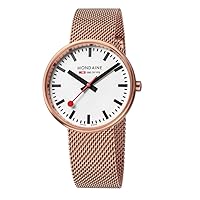 Mondaine - Mini Giant A763.30362.22SBM - Mens and Womens Watch 35mm - Official Swiss Railways Wrist Watch Rose Gold Steel Strap 30m Waterproof Red Second Hand - Mens Watches - Made in Switzerland