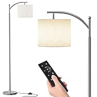 SUNMORY Dimmable Floor Lamp with Remote Control，Lamp for Living Room Stepless Color Temperature and Brightness, Standing Lamp for Bedroom and Office with 1H Timer，Nickel Floor Lamp with Linen Shade