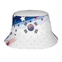 Korean American Flag Bucket Hat Trendy Sun Hat Fishing Cap Uv Protection Boonie Hat for Mens Womens Travel Hiking Safari Vacation Black